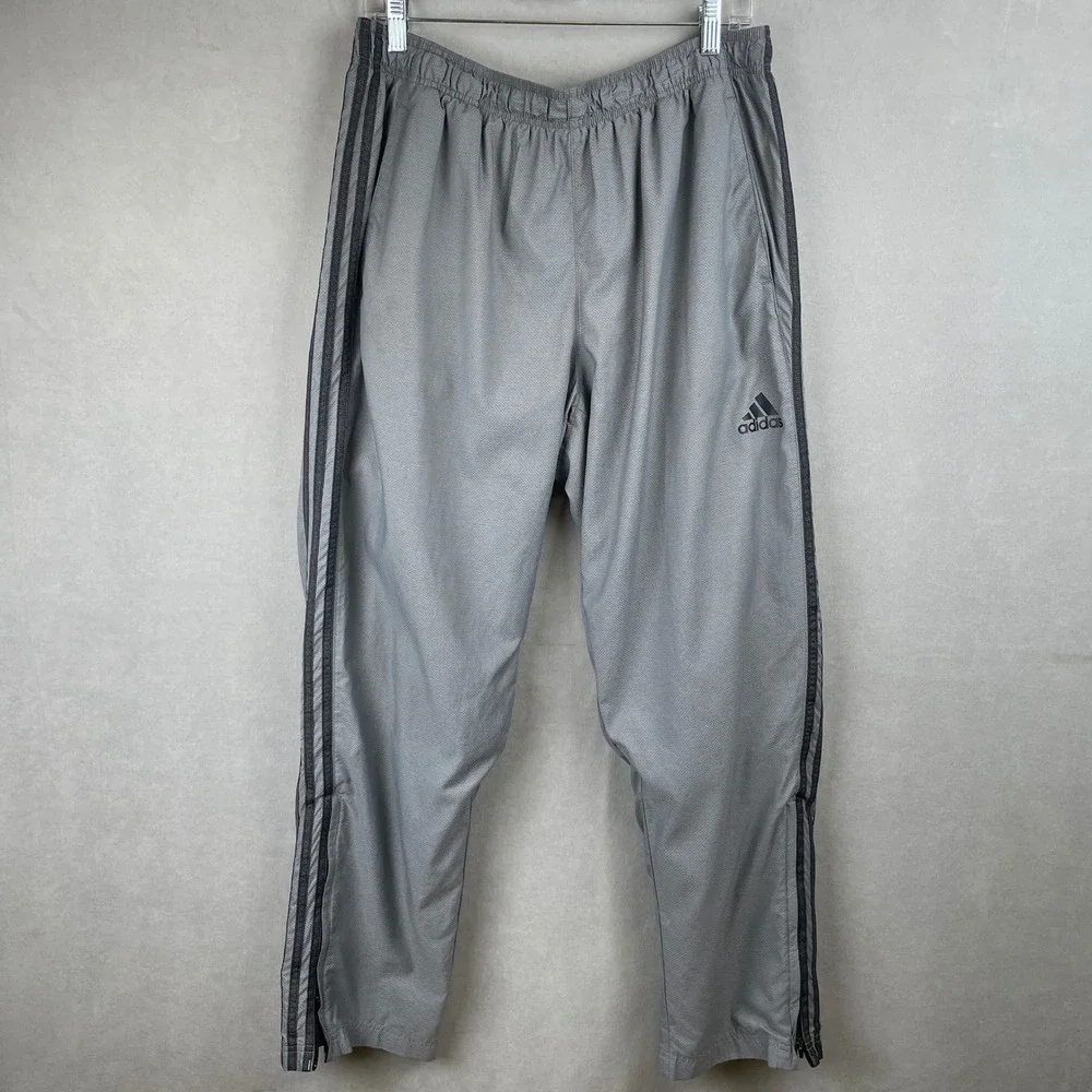 Adidas Climalite Grey Track Pants Men XL 3-Stripe Pockets Zip Cuffs S86814 READ